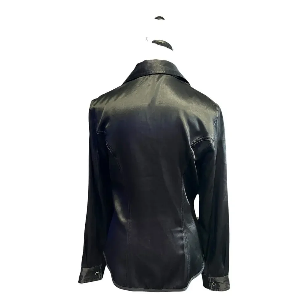 Guess Charcoal Gray Satin Full Zip Shirt Women’s Size S